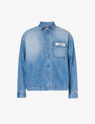 Shop Jacquemus Men's Blue Tabac La Chemise Brand-patch Relaxed-fit Shirt