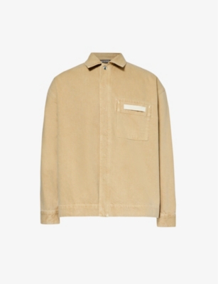 Shop Jacquemus Men's Beige La Chemise Brand-patch Relaxed-fit Denim Shirt