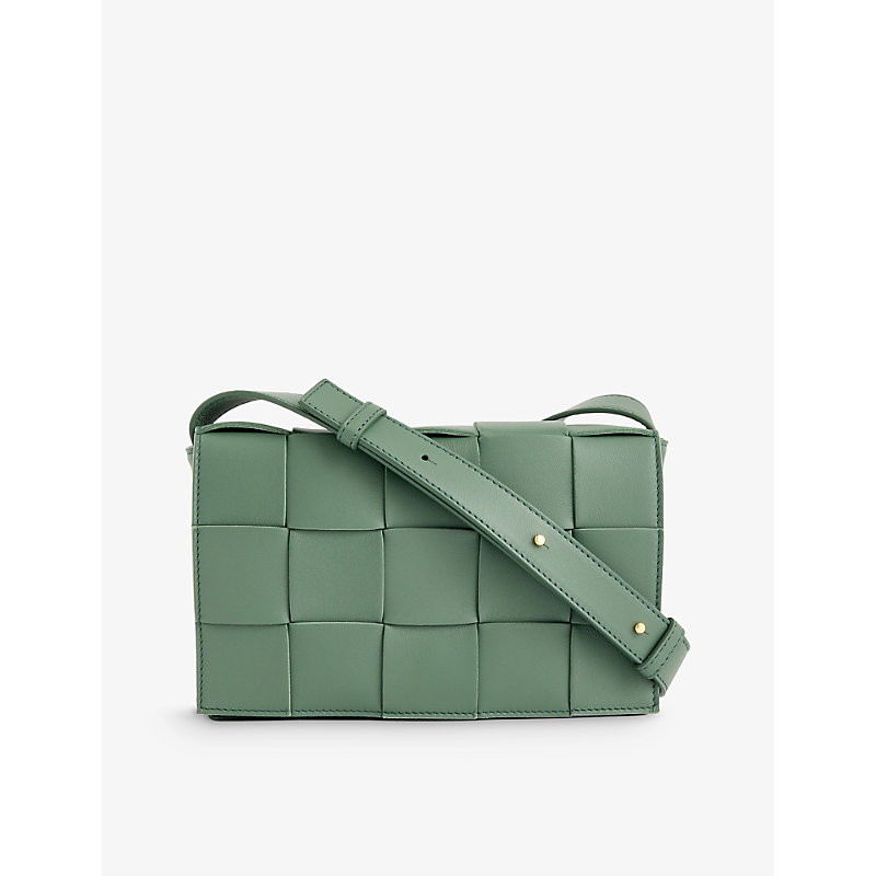 Bottega Veneta Womens Aloe-gold Cassette Leather Cross-body Bag In Green