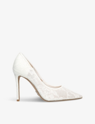 STEVE MADDEN: Evelyn lace-embroidered woven heeled courts