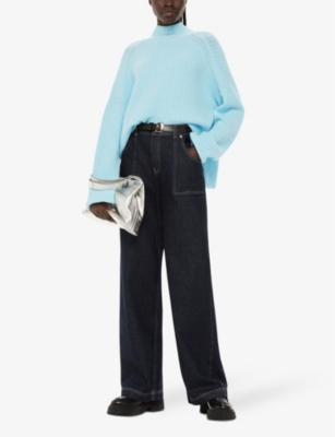 Whistles Womens Pale Blue High-neck Ribbed Knitted Jumper In Pale Blue