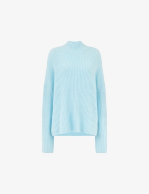 Whistles Womens Pale Blue High-neck Ribbed Knitted Jumper