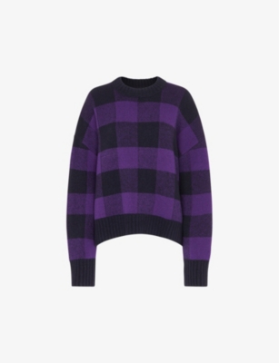 Whistles Womens Multi-coloured Checked Relaxed-fit Stretch Wool-blend Jumper In Multi-coloured