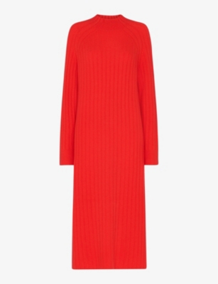 Whistles Ribbed Knit Midi Jumper Dress In Red