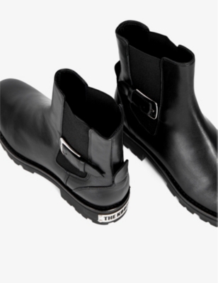 Shop The Kooples Women's Black Buckle-embellished Leather Chelsea Boots