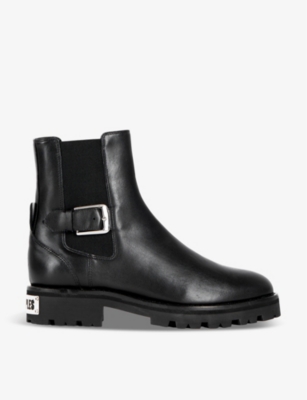 The Kooples Womens Black Buckle-embellished Leather Chelsea Boots