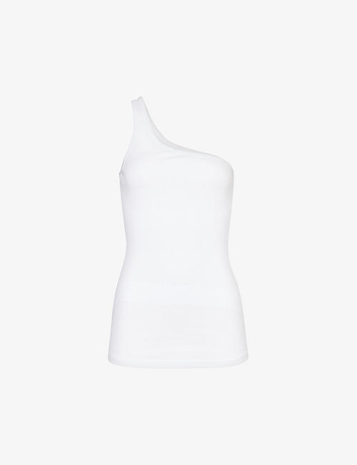ISABEL MARANT ETOILE: One-shoulder brand-embroidered cotton top