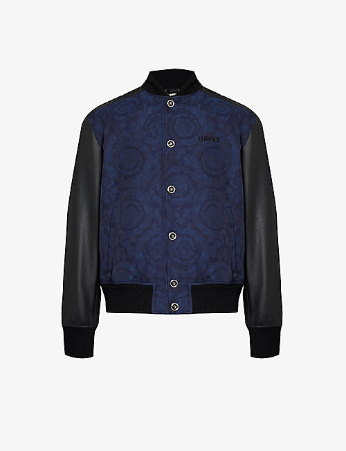 VERSACE: Baroque-pattern stand-collar cotton bomber jacket