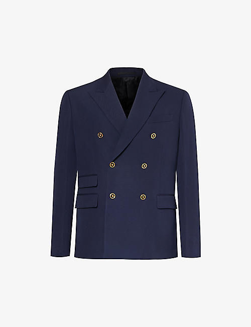 VERSACE: Double-breasted branded-button wool blazer