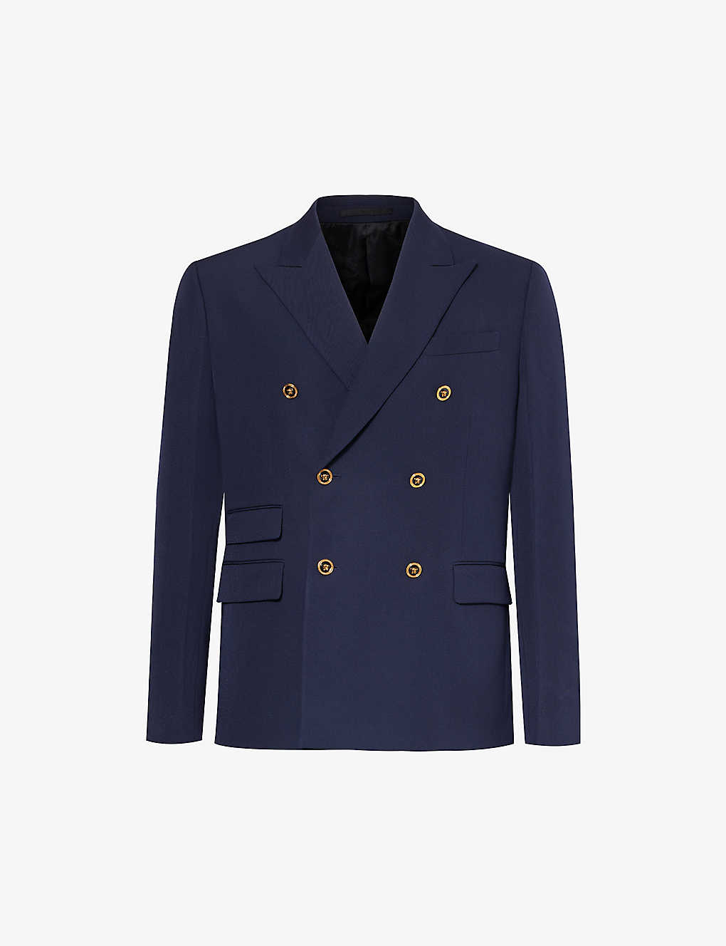 Versace Mens Navy Blue Double-breasted Branded-button Wool Blazer