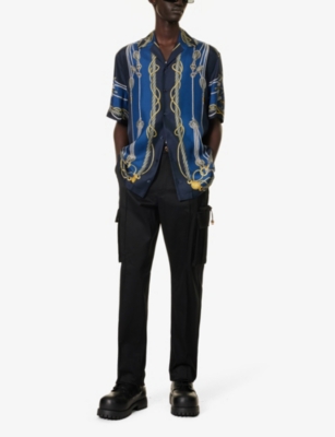 Shop Versace Men's Black Informal Belt-loop Mid-rise Wide-leg Cotton Trousers