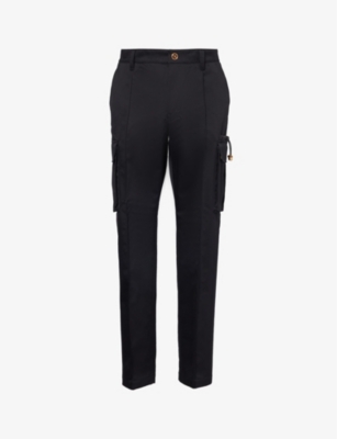 Versace Mens Black Informal Belt-loop Mid-rise Wide-leg Cotton Trousers