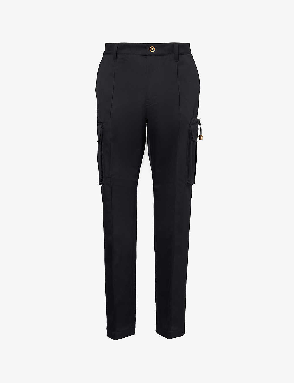 Versace Mens Black Informal Belt-loop Mid-rise Wide-leg Cotton Trousers