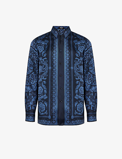 VERSACE: Baroque-print regular-fit silk shirt