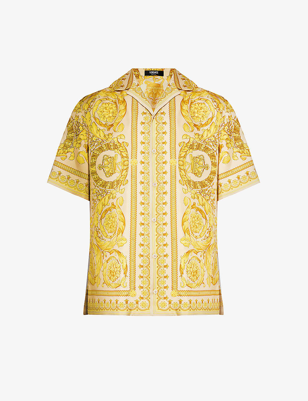 Versace Mens Champagne Baroque-print Camp-collar Silk Shirt In Multi-coloured