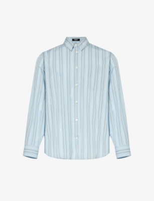 Versace Mens Pale Blue Striped Chest-pocket Cotton Shirt