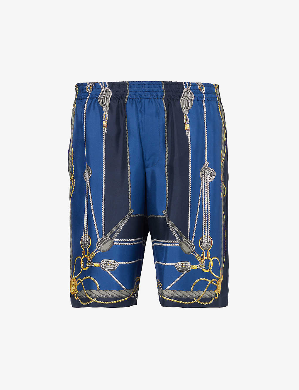 Versace Mens Blue Gold Baroque Graphic-print Silk Shorts In Multi-coloured