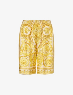 VERSACE: Baroque graphic-print silk shorts