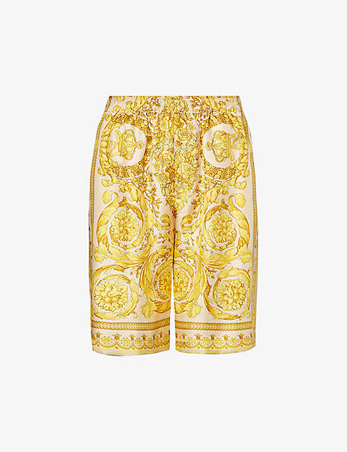 VERSACE: Baroque graphic-print silk shorts