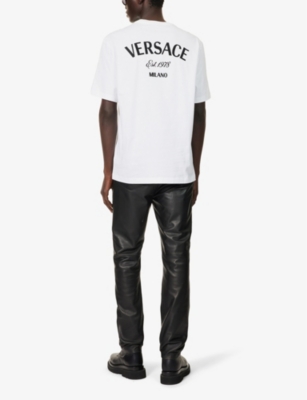 Shop Versace Men's White Logo-embroidered Crewneck Cotton-jersey T-shirt
