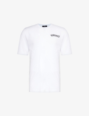 VERSACE: Logo-embroidered crewneck cotton-jersey T-shirt