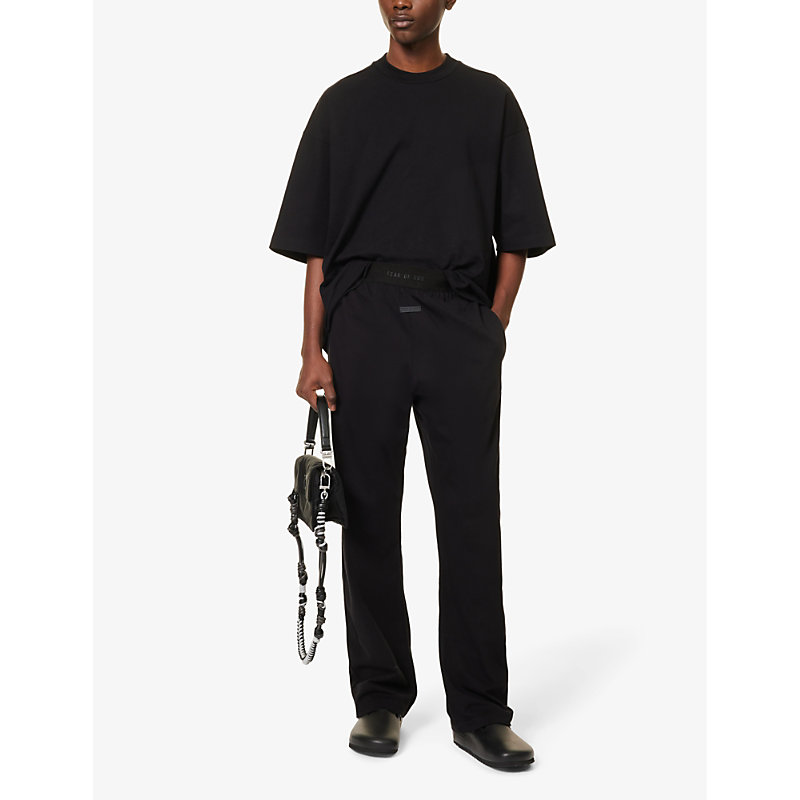 Shop Fear Of God Mens Black Lounge Branded-waistband Cotton-jersey Trousers