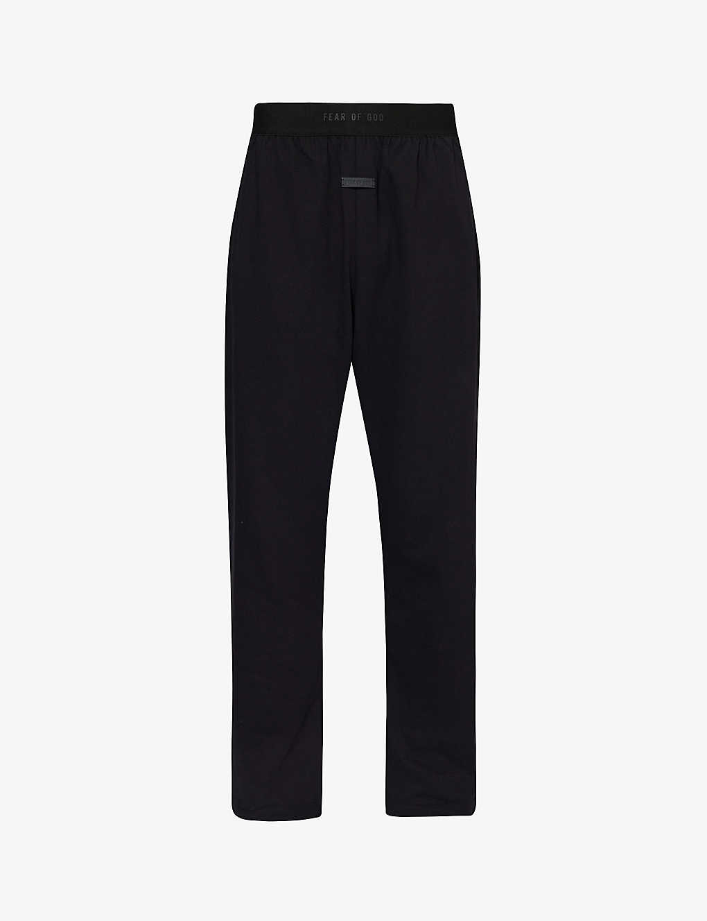 Shop Fear Of God Mens Black Lounge Branded-waistband Cotton-jersey Trousers