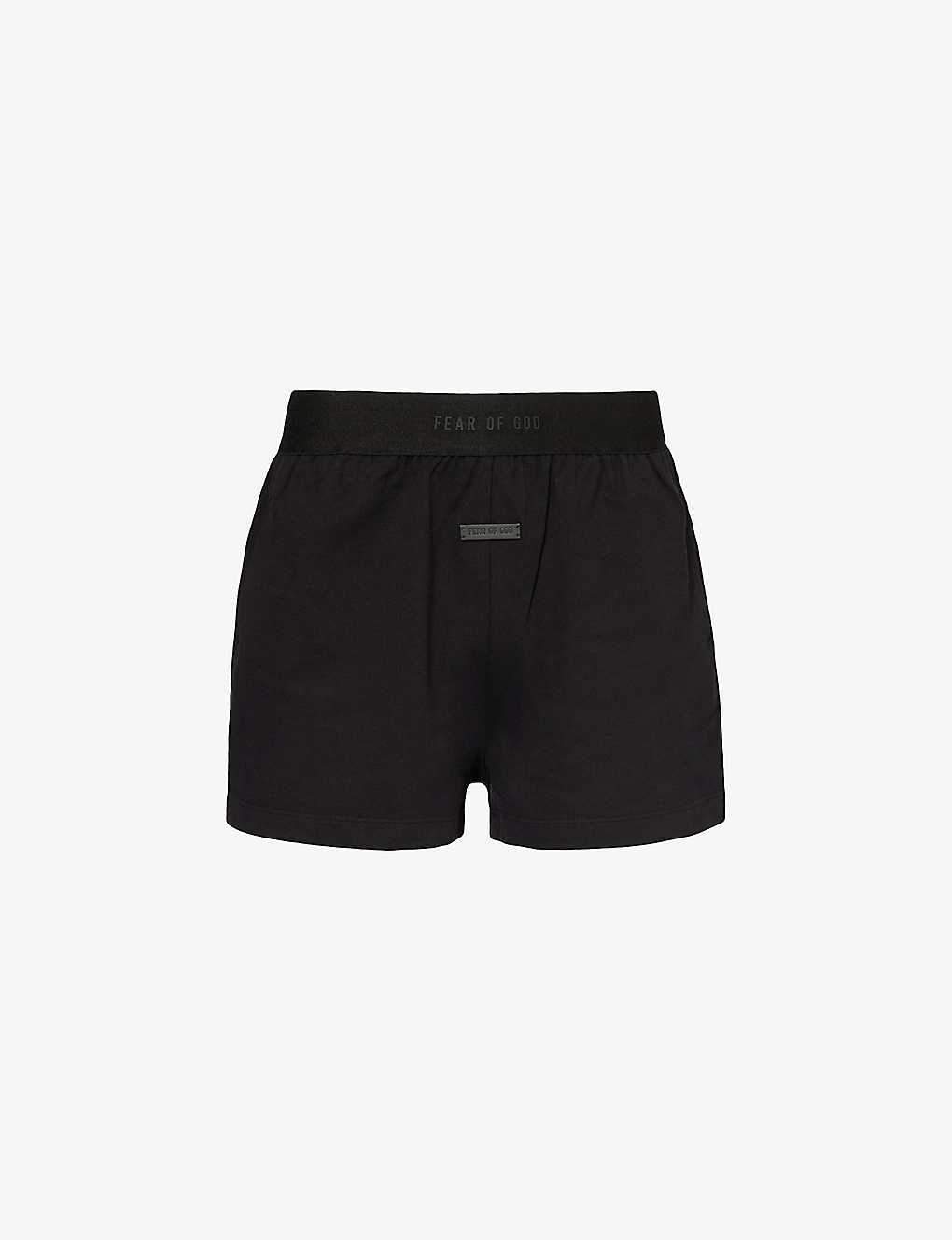 Shop Fear Of God Men's Black Lounge Branded-waistband Cotton-jersey Shorts