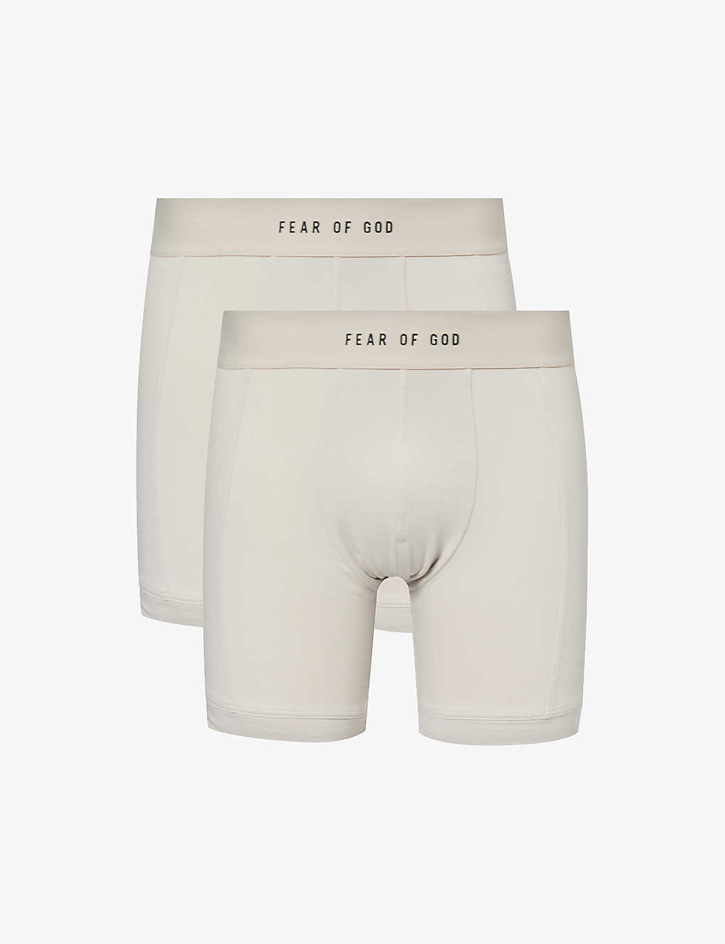 Shop Fear Of God Elasticated-waistband Pack Of Two Stretch-cotton Boxer Briefs In Cement