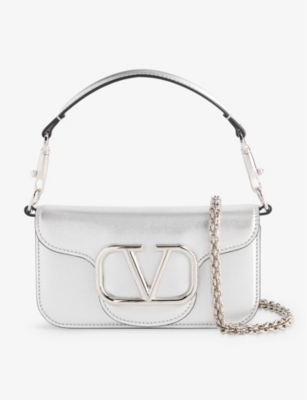 Valentino Locò Small Metallic Leather Shoulder Bag In Silver