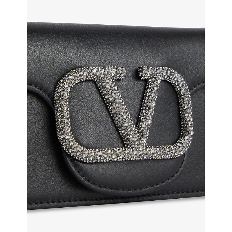 Shop Valentino Garavani Womens Nero/black Diamond Locò Leather Shoulder Bag