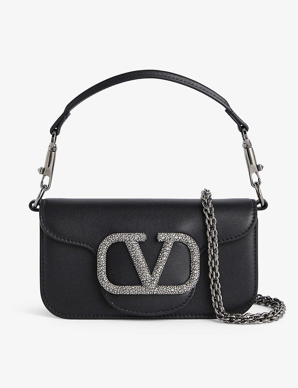 Valentino Garavani Womens Nero/black Diamond Locò Leather Shoulder Bag