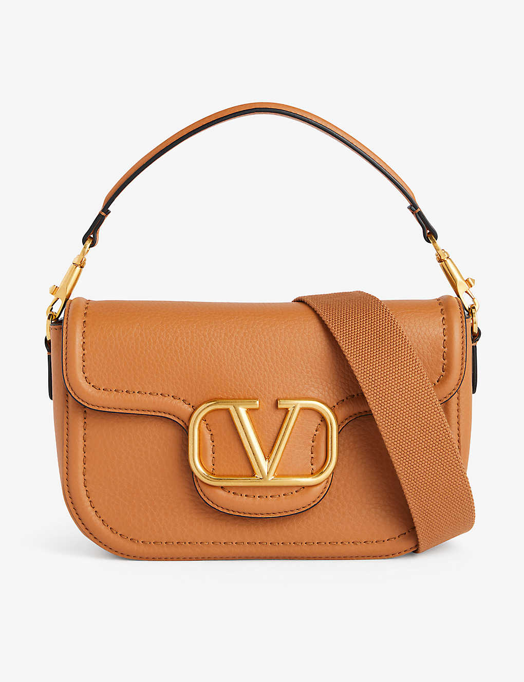 Valentino Garavani Womens Almond Beige Locò Leather Shoulder Bag