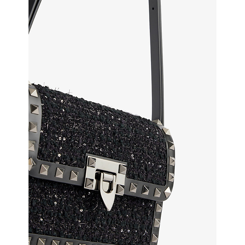 Shop Valentino Garavani Womens Nero Rockstud Leather Shoulder Bag