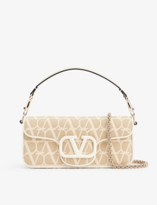 Shop Valentino Locò Vlogo Canvas Shoulder Bag In Naturale/ivory