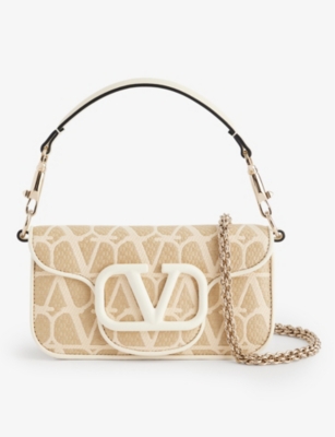 Valentino Garavani Women's Naturale/ivory Locò Small Vlogo Canvas Shoulder Bag