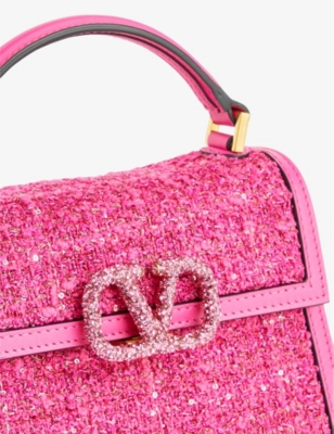 Valentino Garavani Vsling Mini Rhinestone-embellished Tweed Top Handle ...