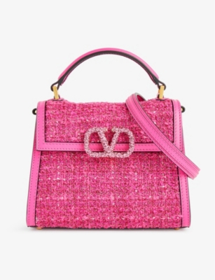 VALENTINO GARAVANI: VSLING mini rhinestone-embellished tweed top handle bag