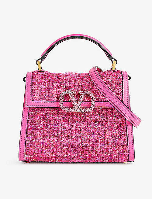 VALENTINO GARAVANI: VSLING mini rhinestone-embellished tweed top handle bag