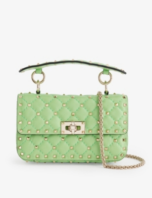 Shop Valentino Rockstud Spike Small Leather Shoulder Bag In Ice Mint