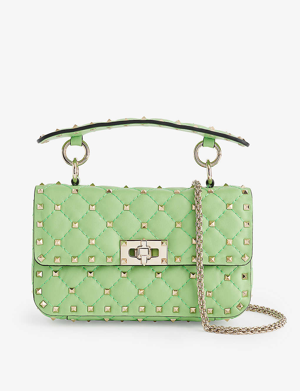 Shop Valentino Rockstud Spike Small Leather Shoulder Bag In Ice Mint
