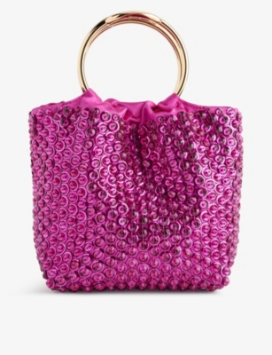 Valentino Garavani Rhinestone-embellished Woven Bucket Bag In Fucsia/pink Pp/l.gold
