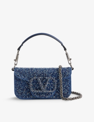 VALENTINO GARAVANI: Locò small VLOGO crystal-embellished denim shoulder bag