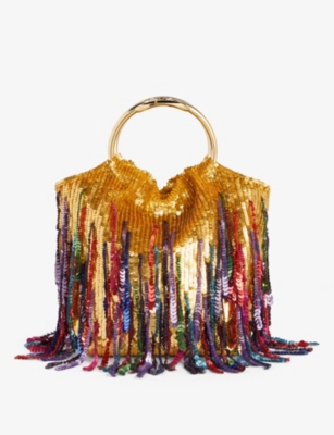 VALENTINO GARAVANI: Sequin-embellished woven bucket bag