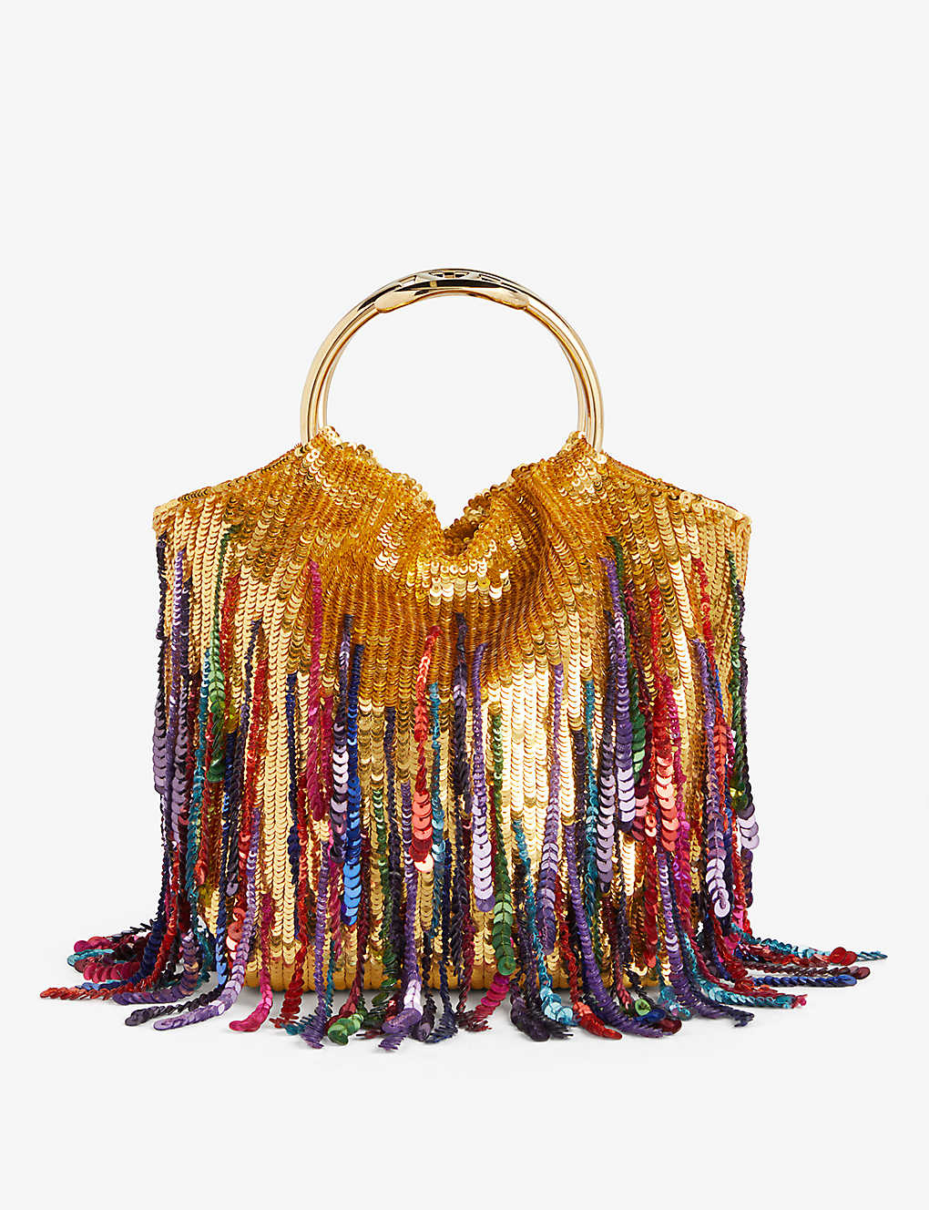 Valentino Garavani Sequin-embellished Woven Bucket Bag In Oro/multicolor