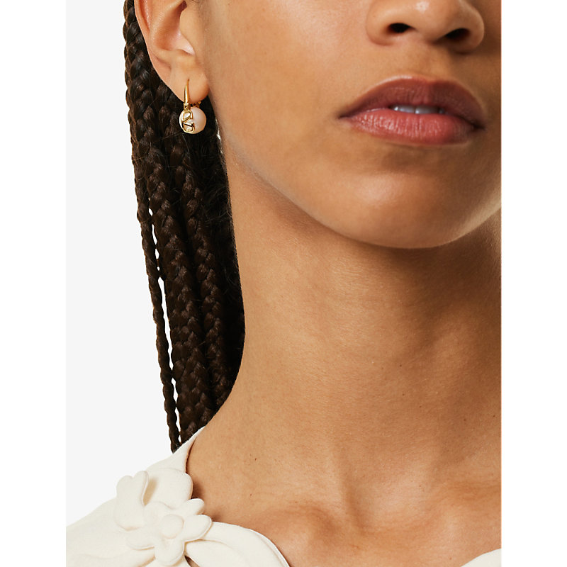 Shop Valentino Vlogo Gold-toned Brass And Pearl Drop Earrings In Oro 18/cream