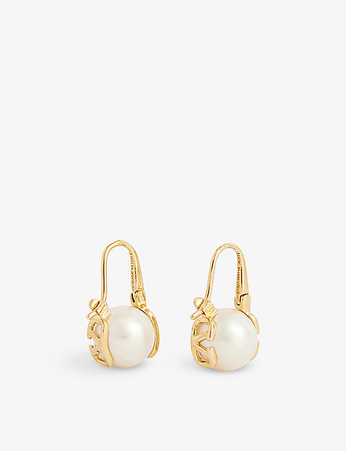 VALENTINO GARAVANI: VLOGO gold-toned brass and pearl drop earrings