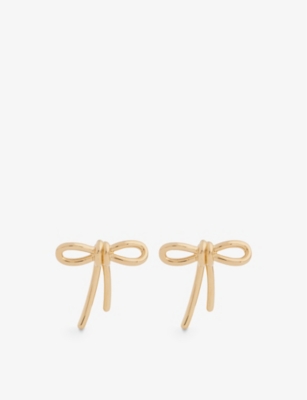 Shop Valentino Garavani Womens Oro 18 Bow Brass Earrings