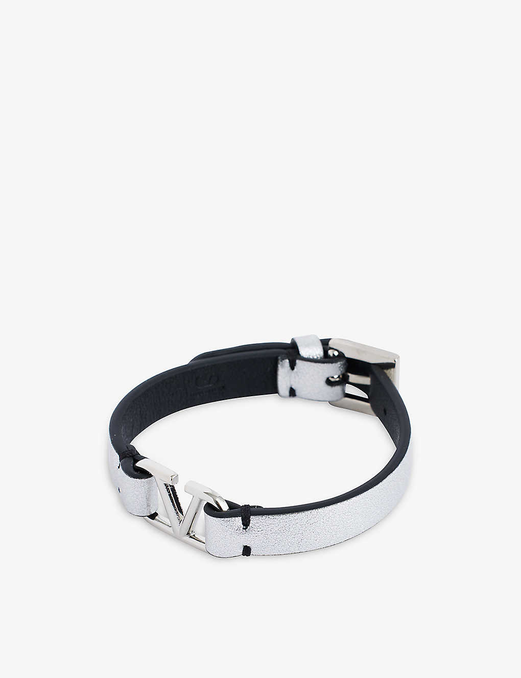 Valentino Garavani Womens Silver Logo-charm Leather Bracelet