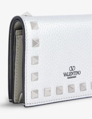 Shop Valentino Garavani Womens Silver Rockstud Branded Leather Wallet